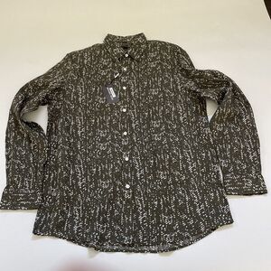 Michael Kors LINEN Shirt Green All‎ Over Print Button Down $98 Beachy Preppy